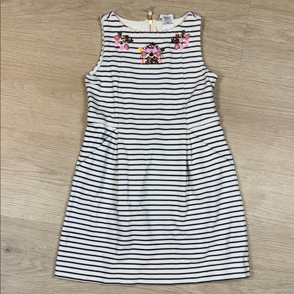 Crewcuts Navy & White Striped Dress Colorful Gem Embellishments Girl’s 5